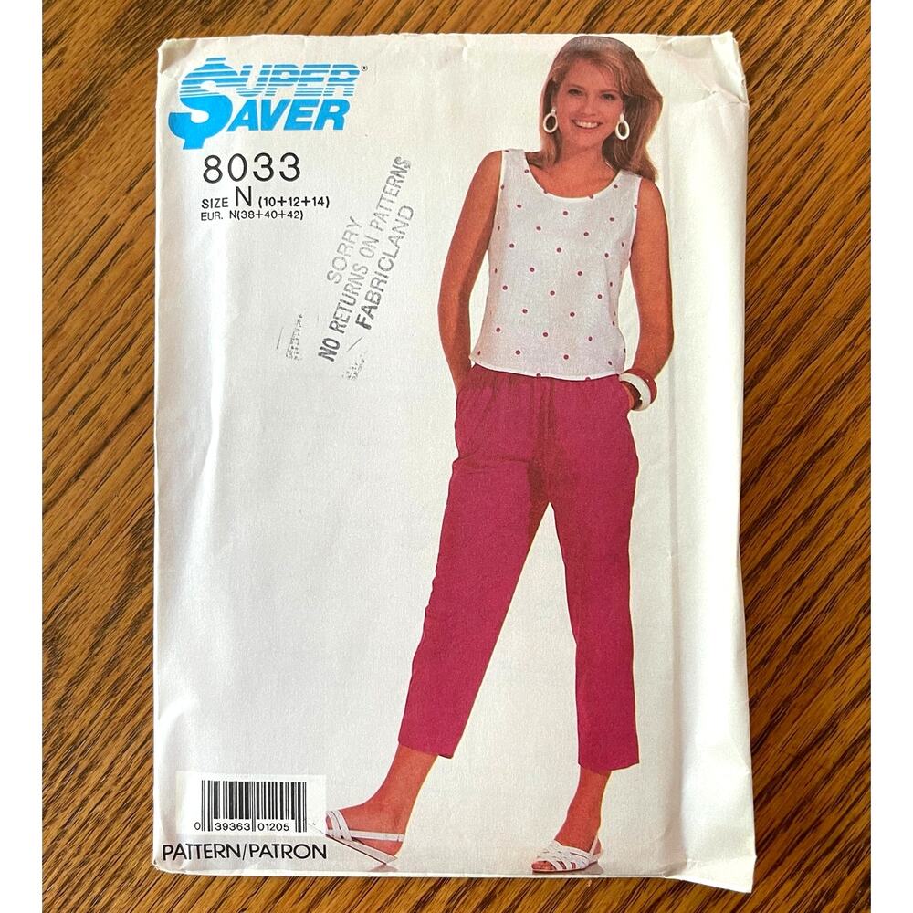 UNCUT Vintage 1980s Simplicity 8033 Super Saver Sewing Pattern Sz XS-M Top Pants